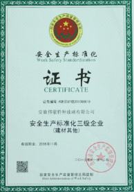 偉豪玻璃安全生產(chǎn)標(biāo)準(zhǔn)化證書(shū)
